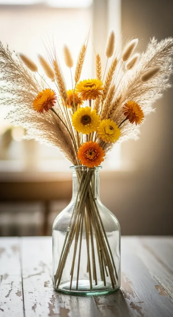 Add Dried Flowers or Wheat Arrangements