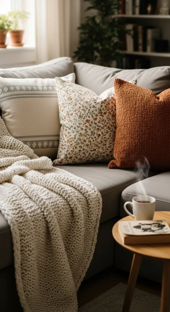 Add Throw Pillows and Blankets