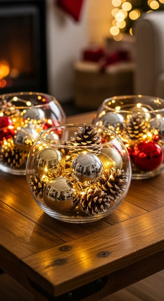Ornament-Filled Glass Bowls