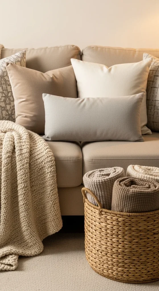 Use Throw Blankets and Pillows Generously