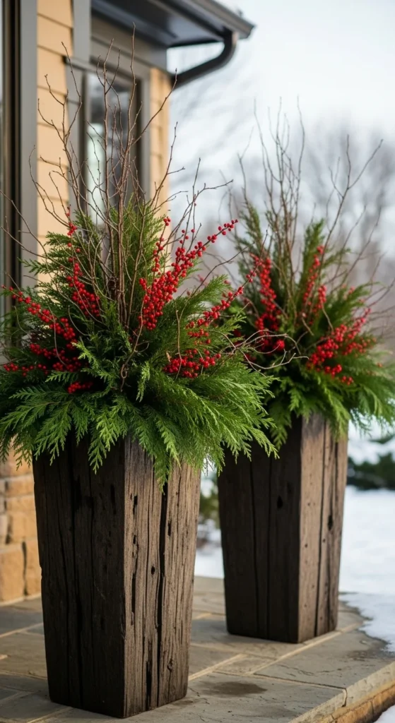 A Set of Holiday-Themed Porch Planters