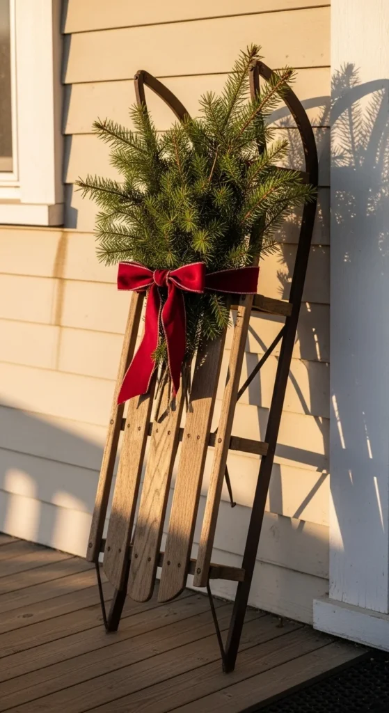 A Small Sled Decorated With Greenery