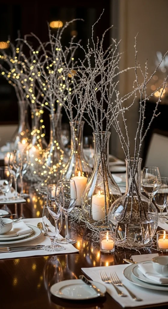 Clear Glass Vases with Winter Branches
