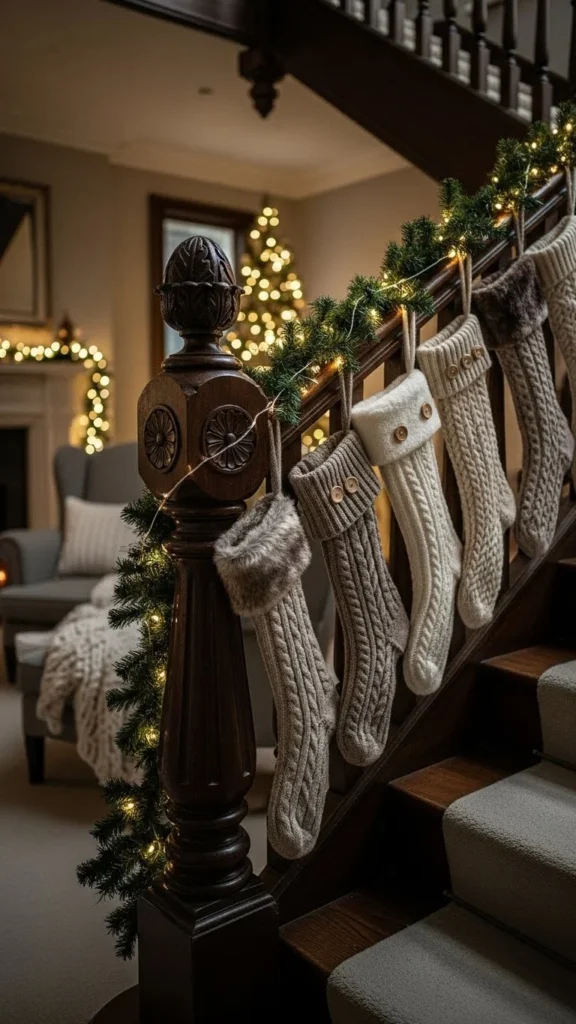 Cozy Knit Stockings Along the Stairs