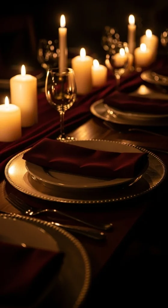 Deep Burgundy and Metallic Touches