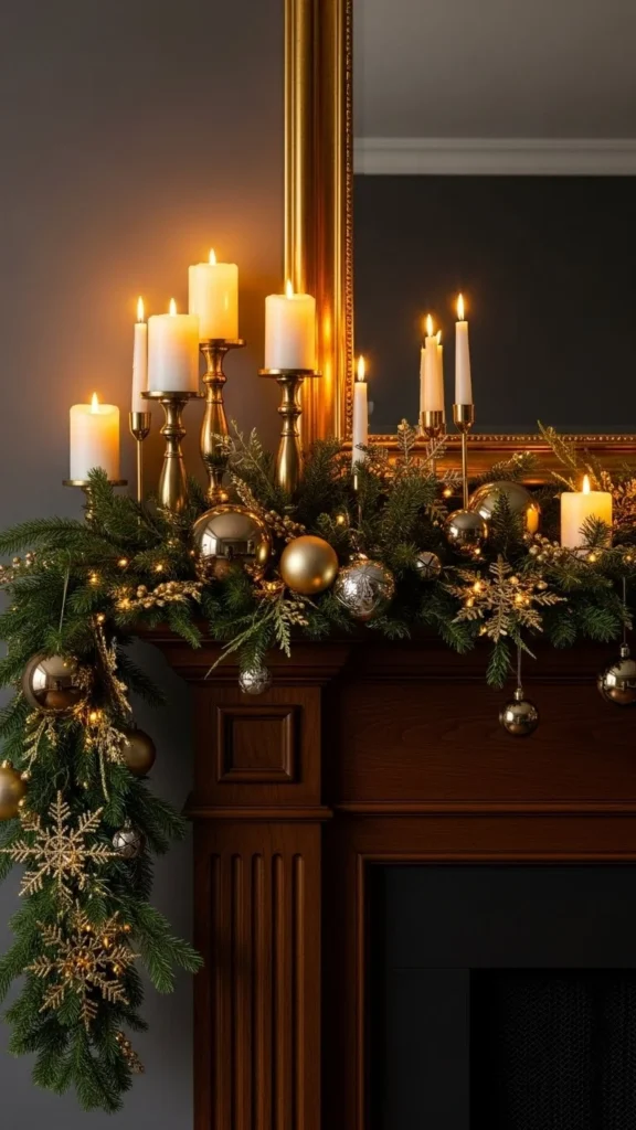 Elegant Gold and Green Mantel