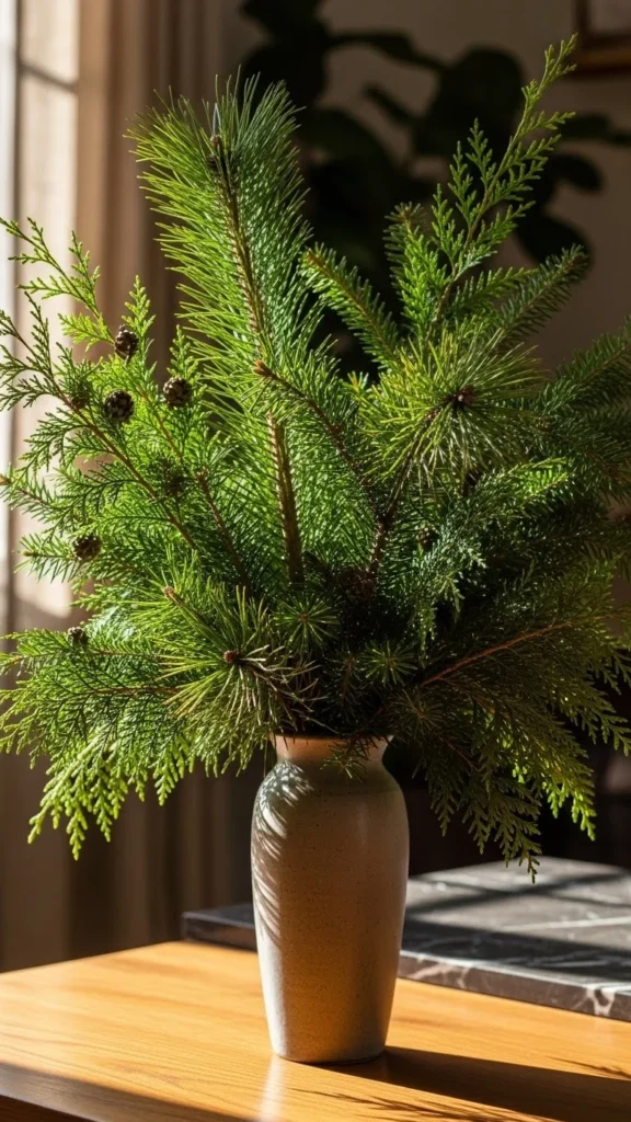Evergreen Branches in a Large Vase