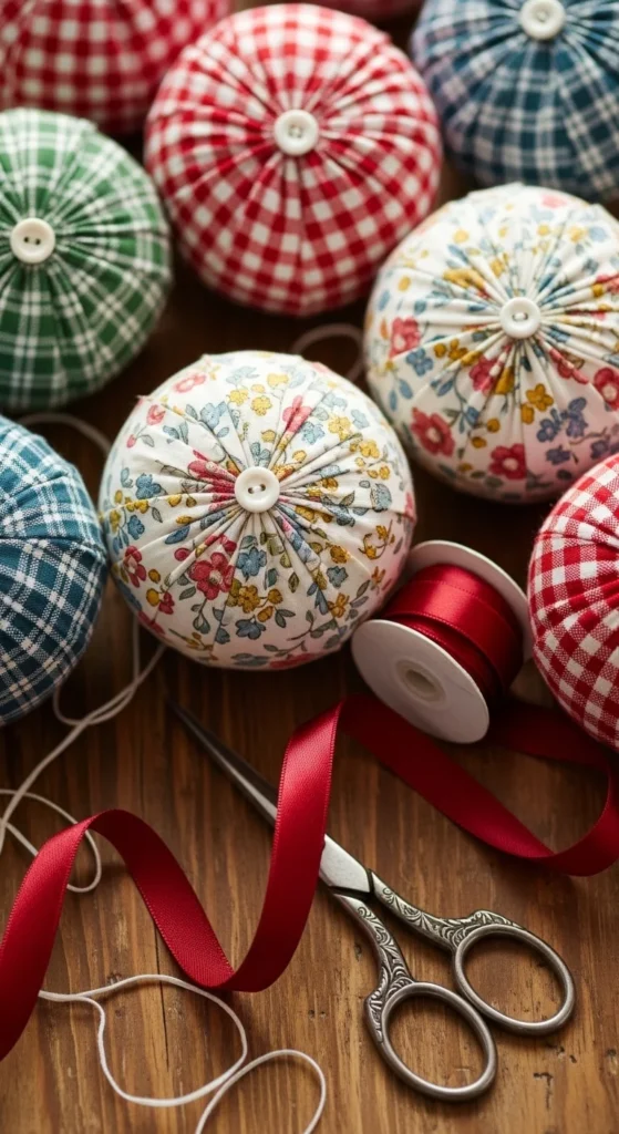 Fabric-Wrapped Ball Ornaments