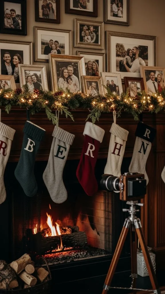 Family Photo Christmas Mantel