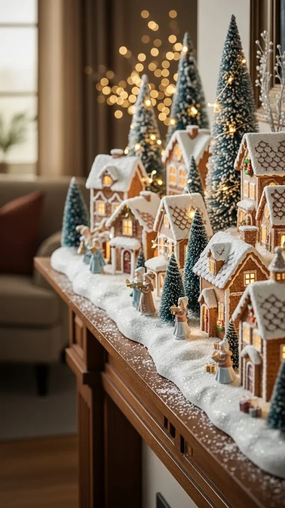 Frosted Winter Village Mantel