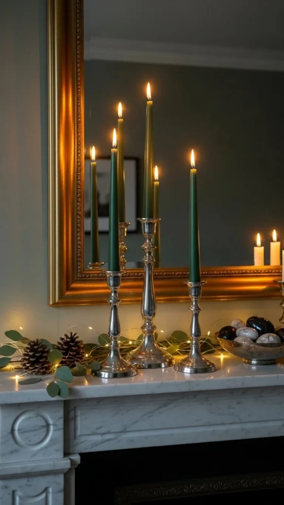 Green Taper Candle Mantel