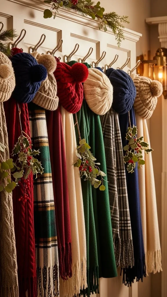Hanging Winter Scarves and Hats