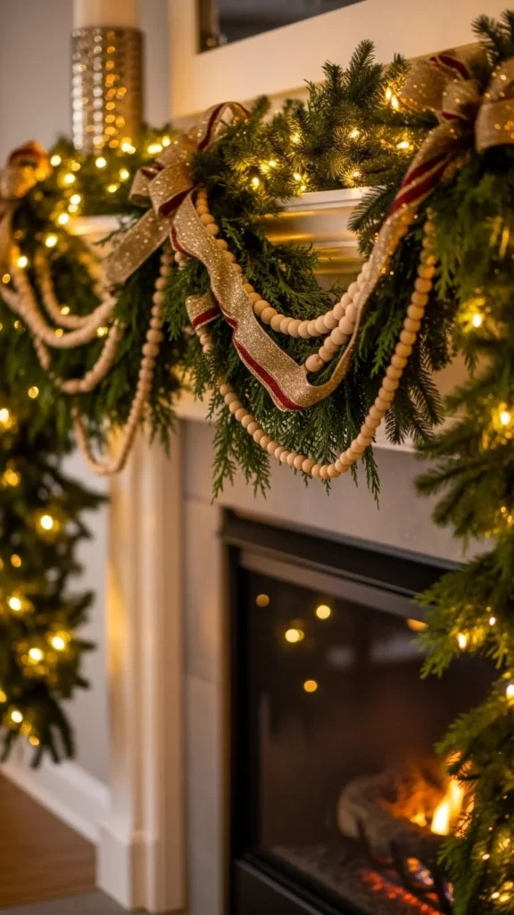 Layered Garland Mantel Look