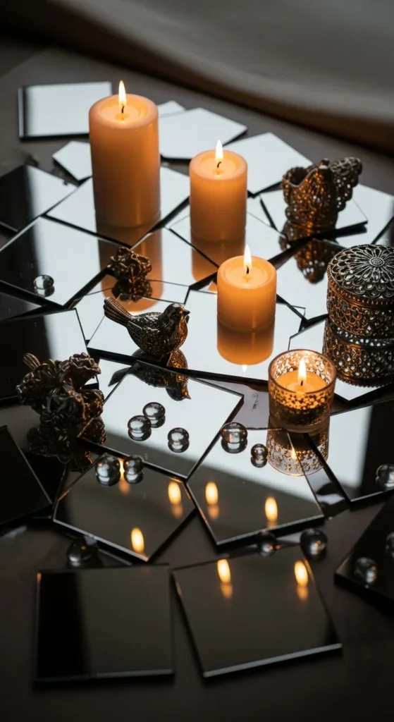 Mirror Tiles Under Centerpieces