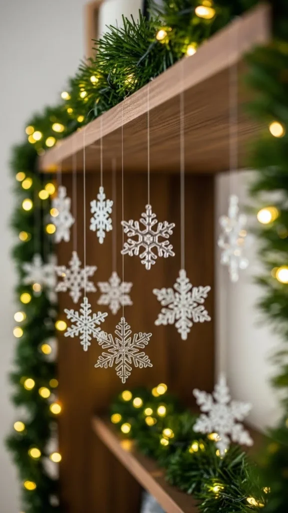 Shelf with Hanging Snowflakes