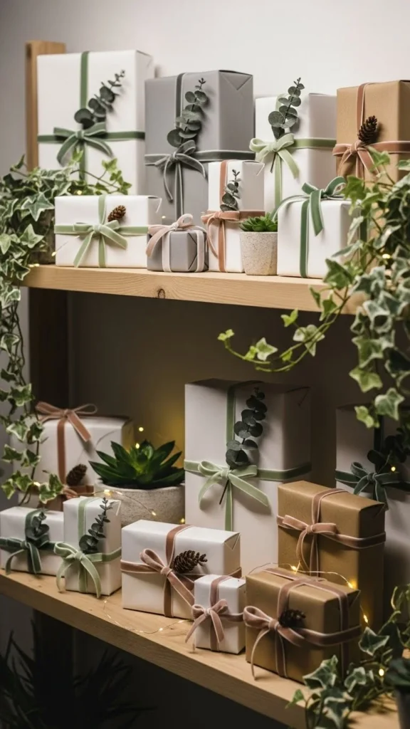 Shelf with Wrapped Faux Gifts