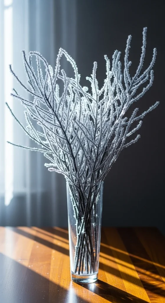 Snow-Covered Branches in a Vase