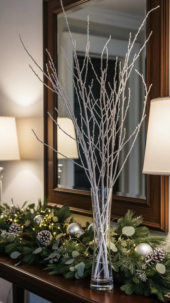 Snowy Branches in a Tall Vase