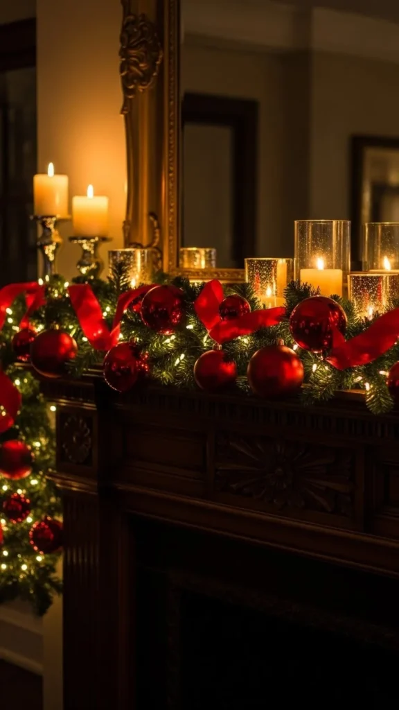 Traditional Red Garland Mantel