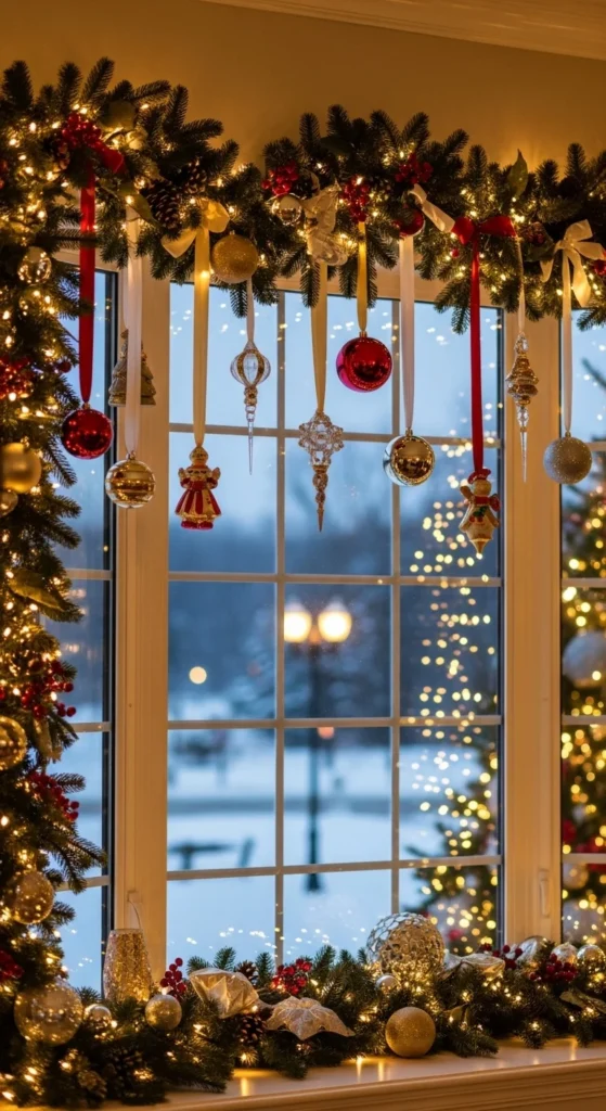 Window Frame Garland With Hanging Ornaments