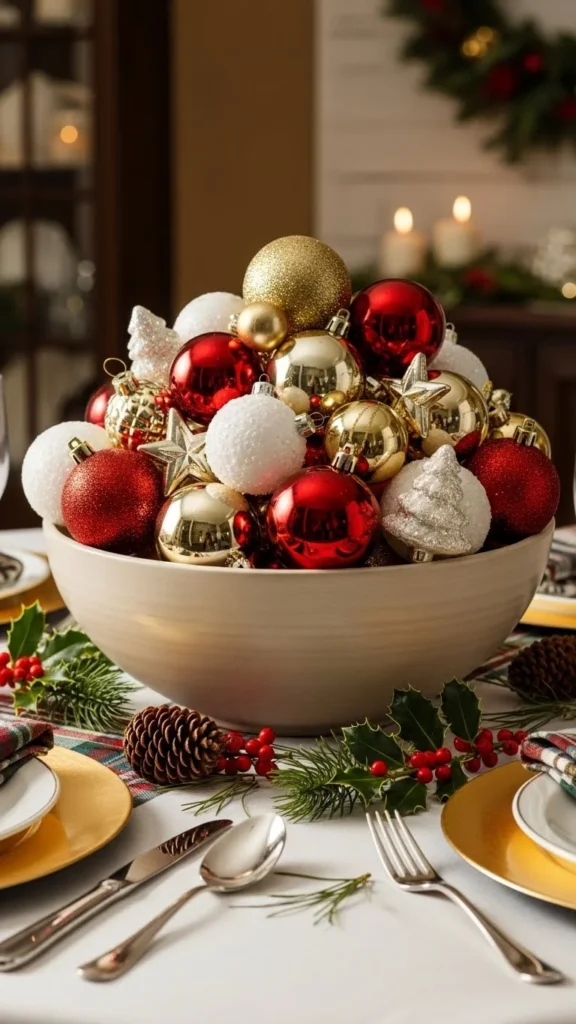 A Bowl of Ornaments as a Simple Centerpiece