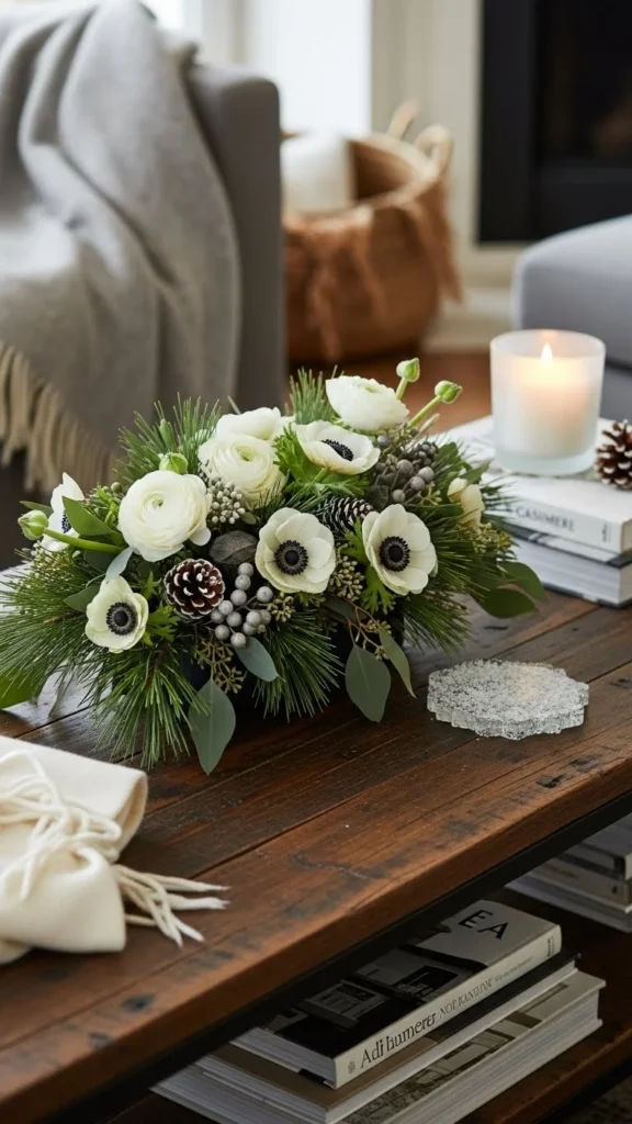 A Low Winter Floral Arrangement