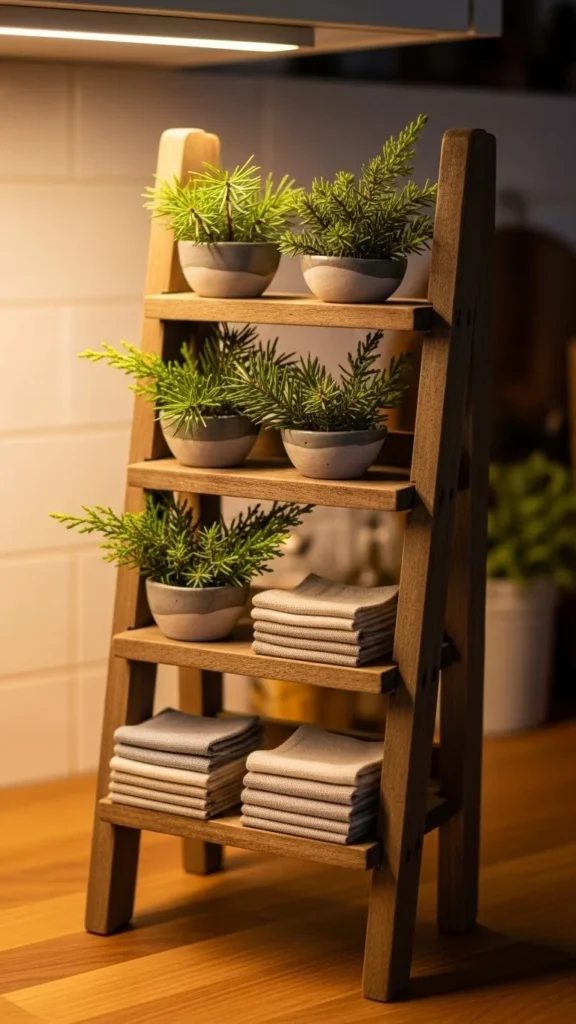 A Wooden Ladder Shelf With Seasonal Decor
