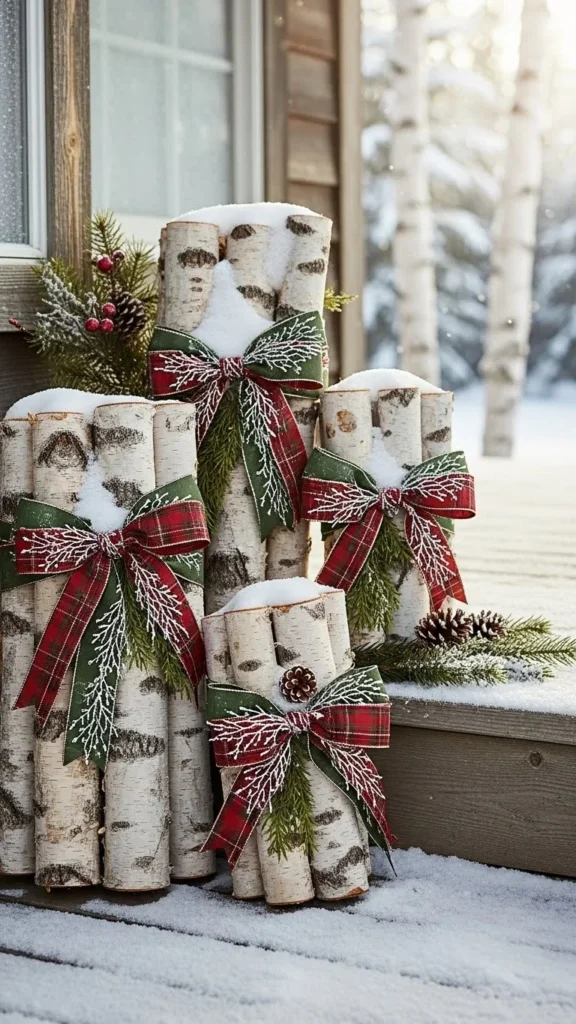 Birch Log Bundles with Winter Ribbon