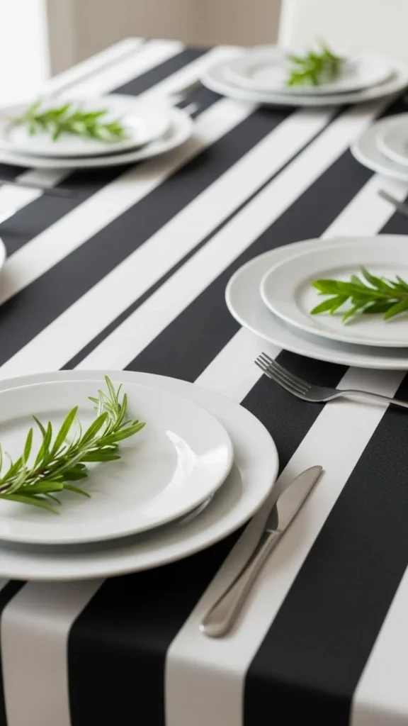 Black-and-White Striped Tablecloth
