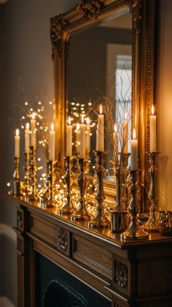 Brass & Gold Winter Mantel