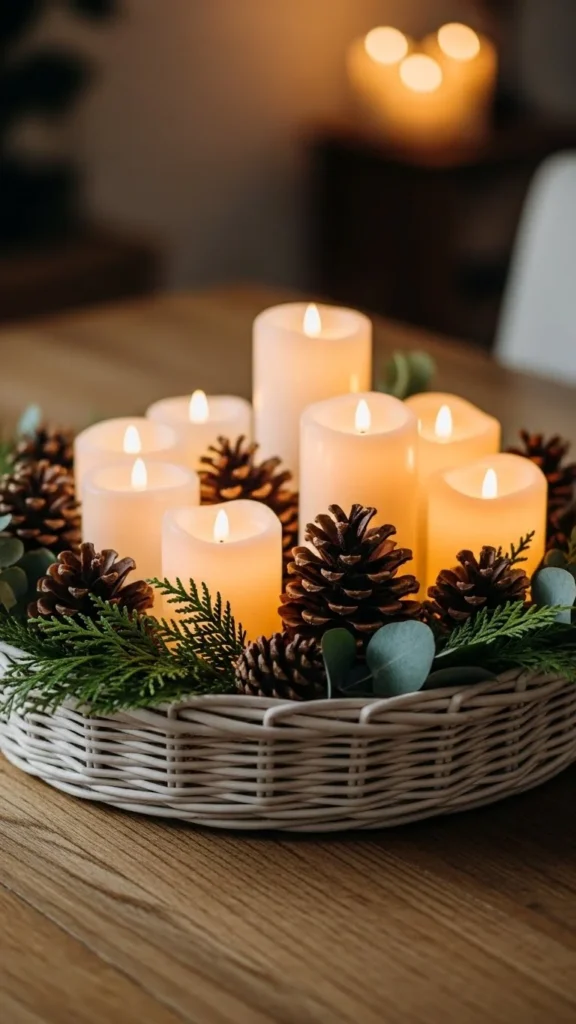 Candle Glow Inside a Woven Basket