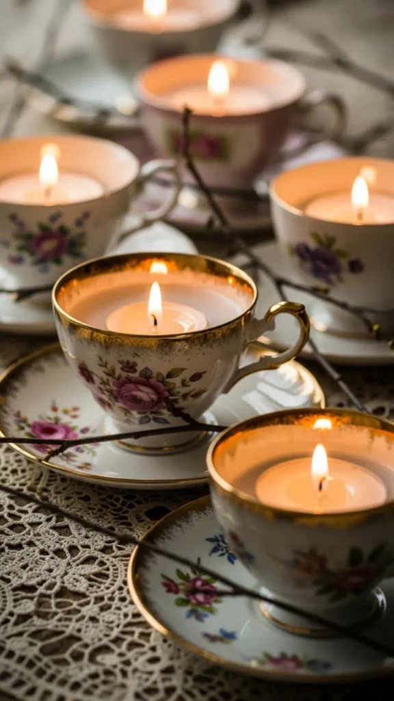 Candlelight in Vintage Teacups