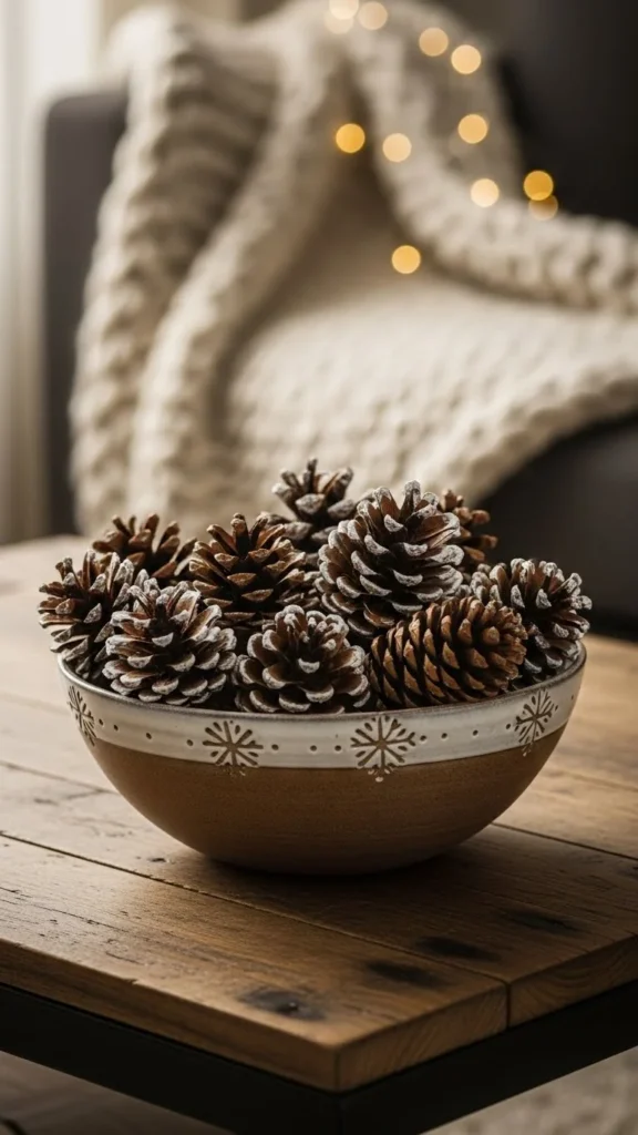 Ceramic Bowl Filled With Pinecones