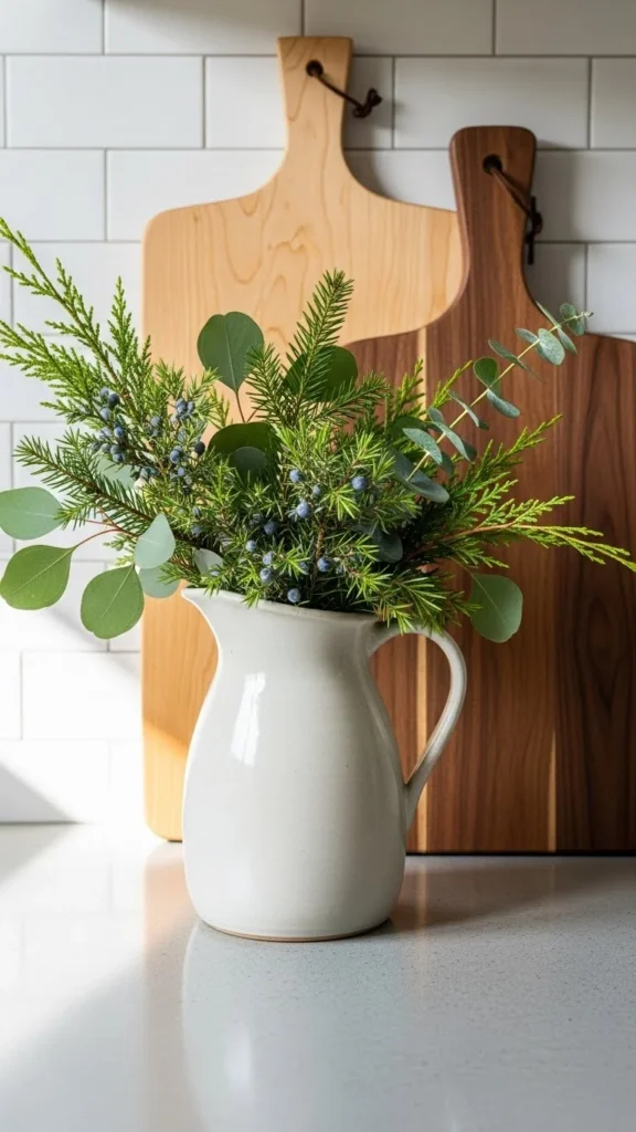 Ceramic Pitcher Filled With Green Branches