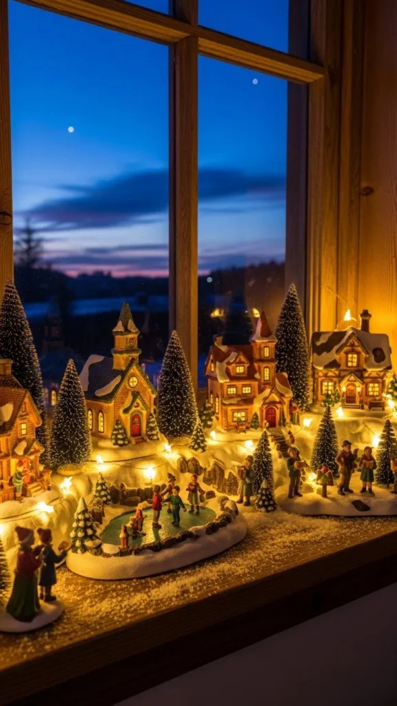 Christmas Village Windowsill Display