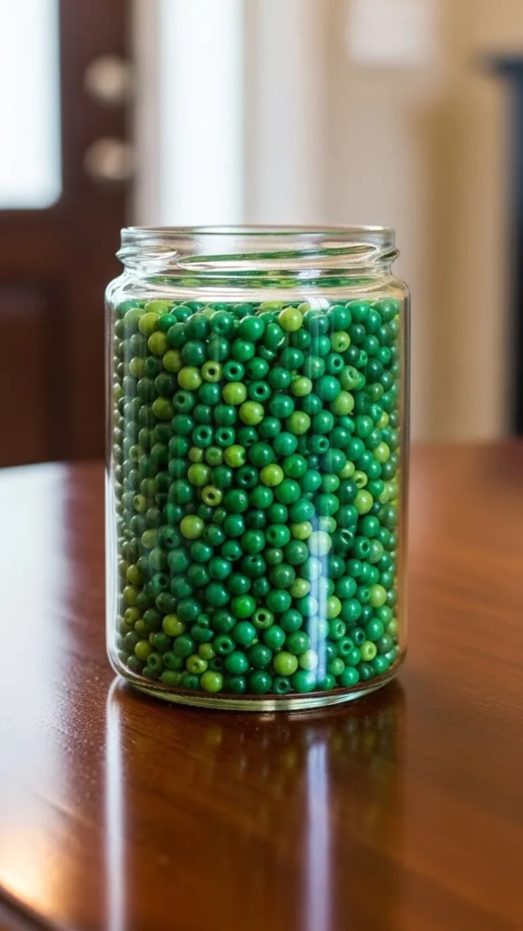 Clear Jar With Green Beads
