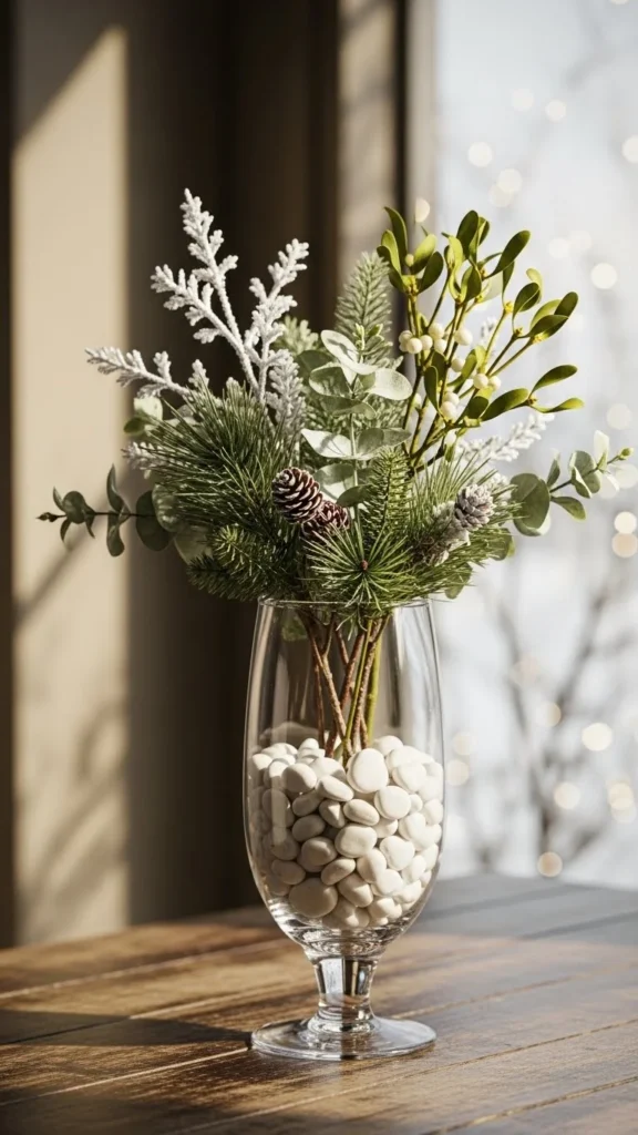 Clear Vase With Snowy Pebbles
