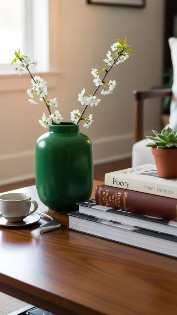Coffee Table Styling with Green Accents