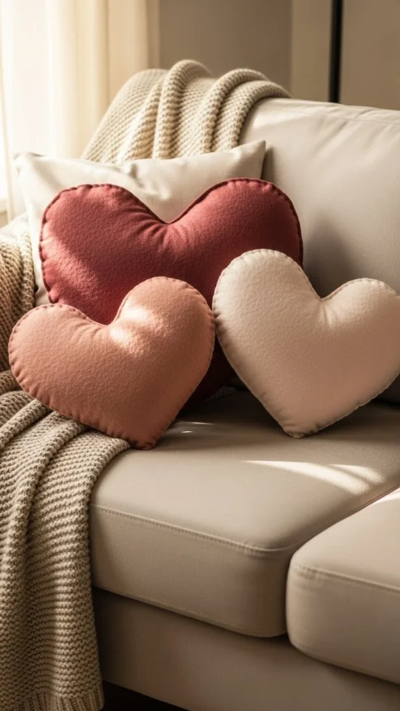 Cozy Felt Heart Pillow Accents