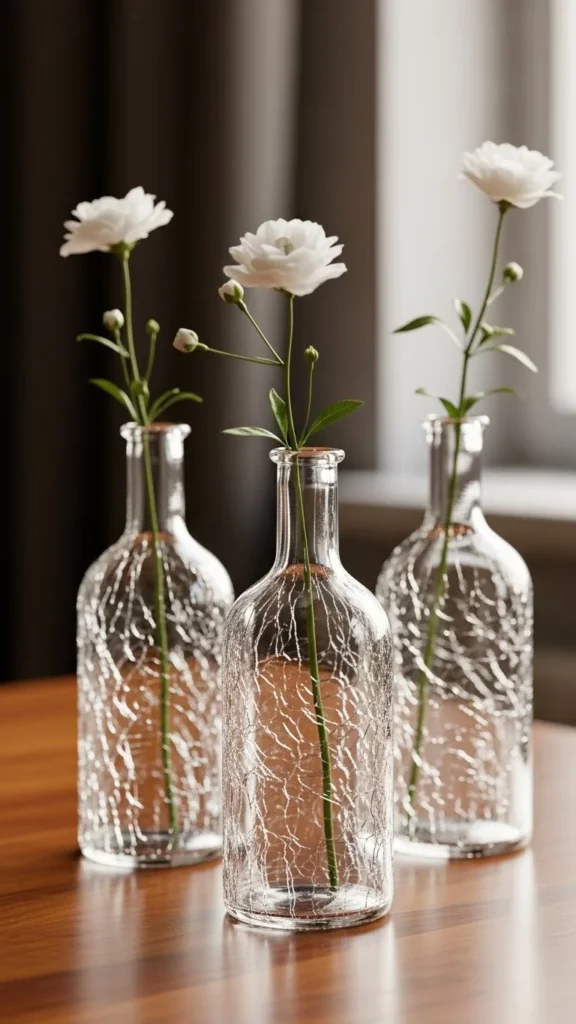 Cracked Glass Bottle Vases