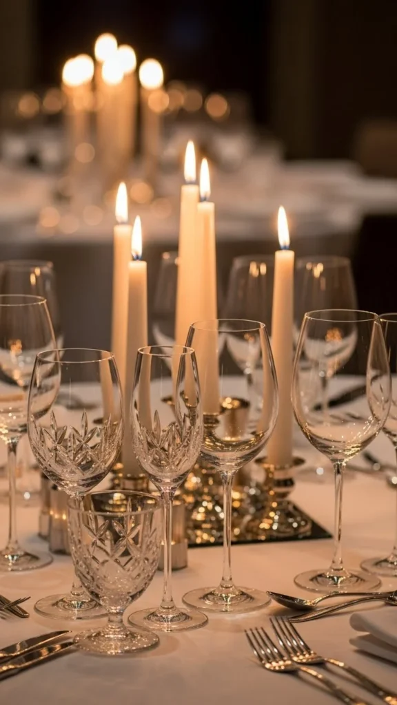 Crystal Glassware with Soft Candle Glow