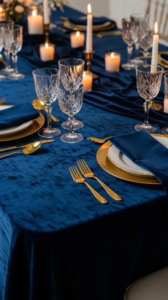 Deep Navy Velvet Tablecloth