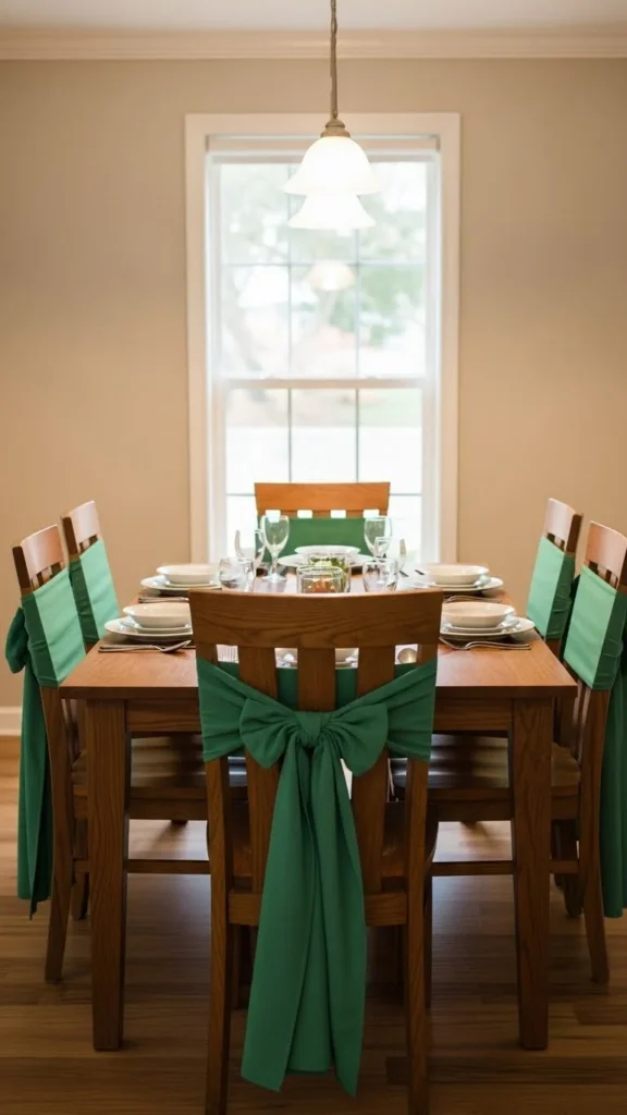 Dining Chair Sashes in Green Fabric