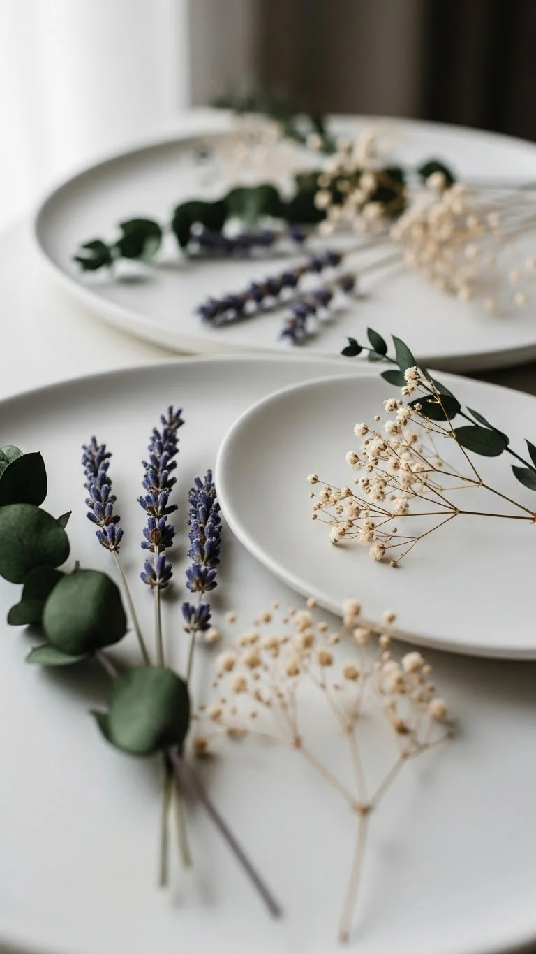 Dried Floral Sprigs on Each Place Setting