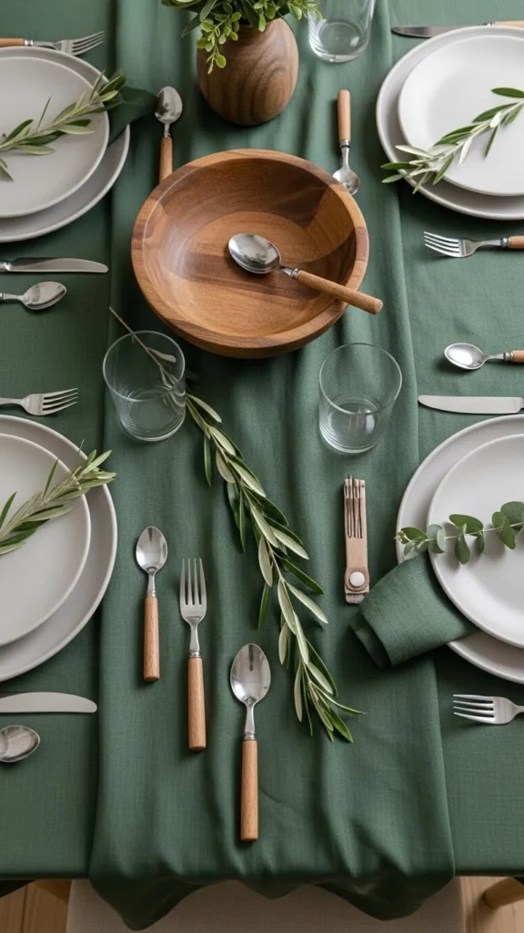 Earthy Green Tablecloth for a Calm Atmosphere