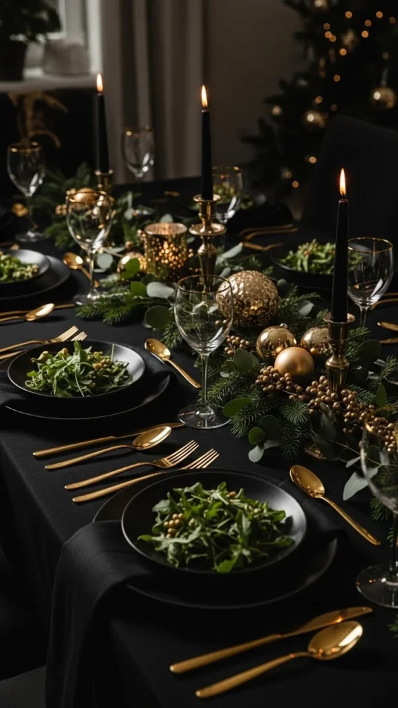 Elegant Black and Gold Table Setting