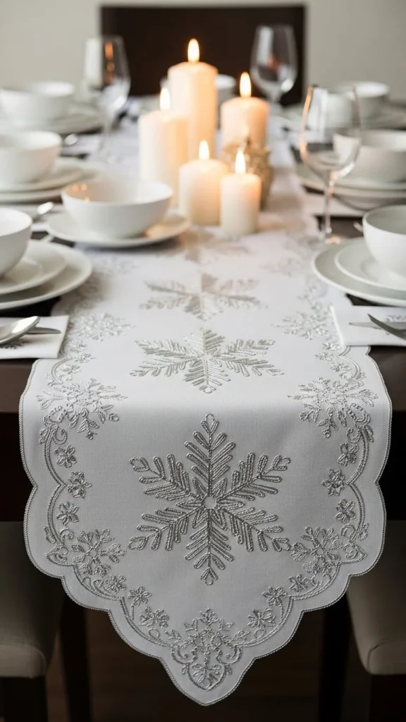 Embroidered Snowflake Runner