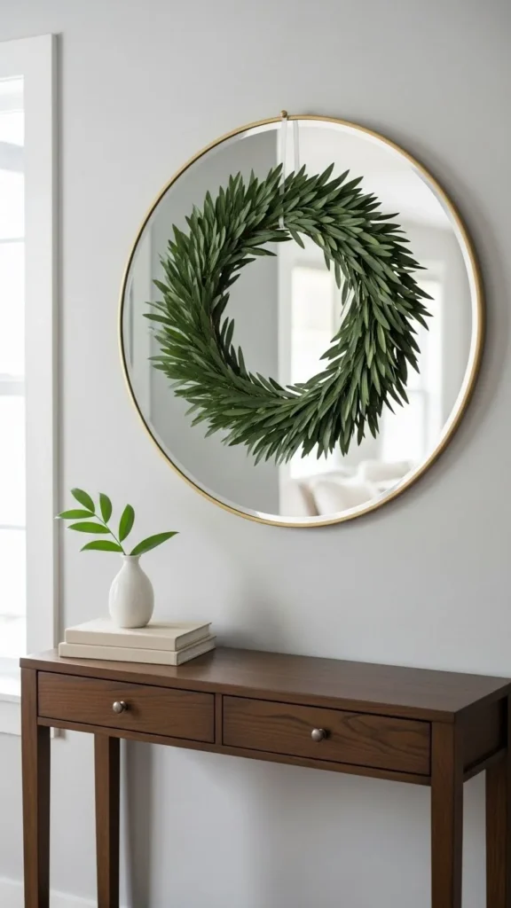 Entry Mirror With Green Wreath