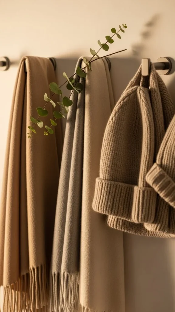 Entryway Hooks Styled with Winter Accessories