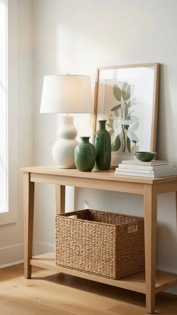 Entryway Table with Layered Green Accents